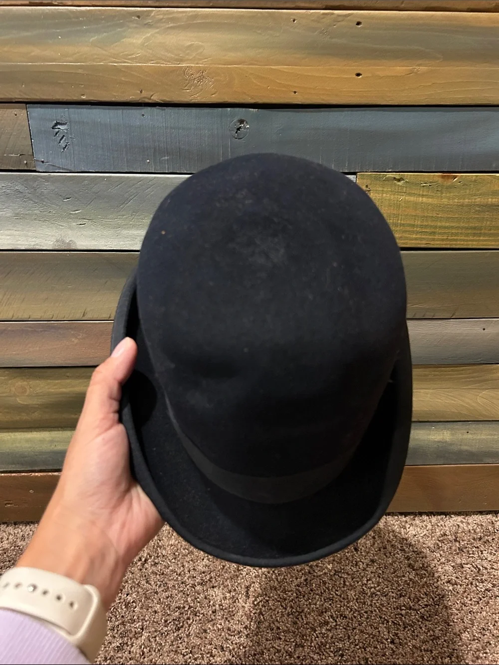 Classic Vintage Black Fur Felt Bowler Hat with Ribbon Trim